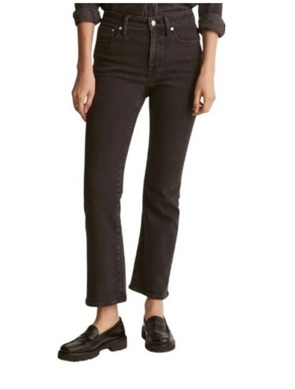 Madewell Black Mid Rise Kick Out Jeans • Size 28P • Womens Petite Jeans